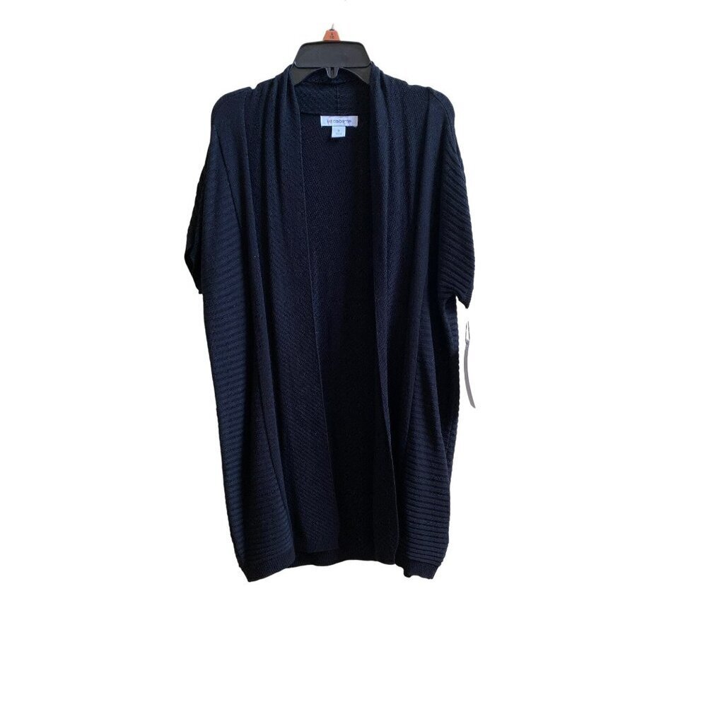 Liz Claiborne Black Open Front Short Sleeve Cardigan Sweater S Womens